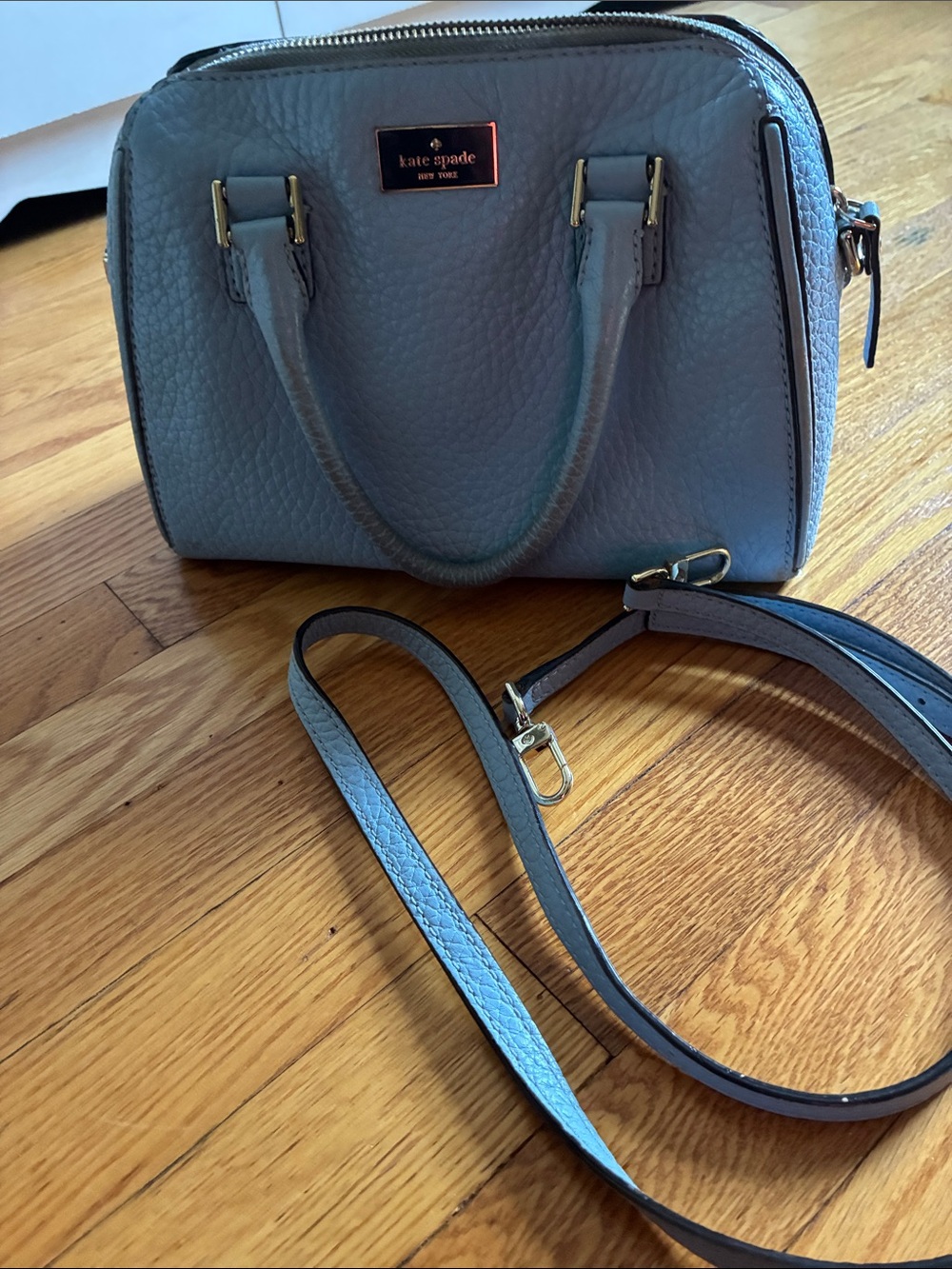 kate spade Light Blue Pebbled Leather Satchel with Black Gold Hardware Like New!